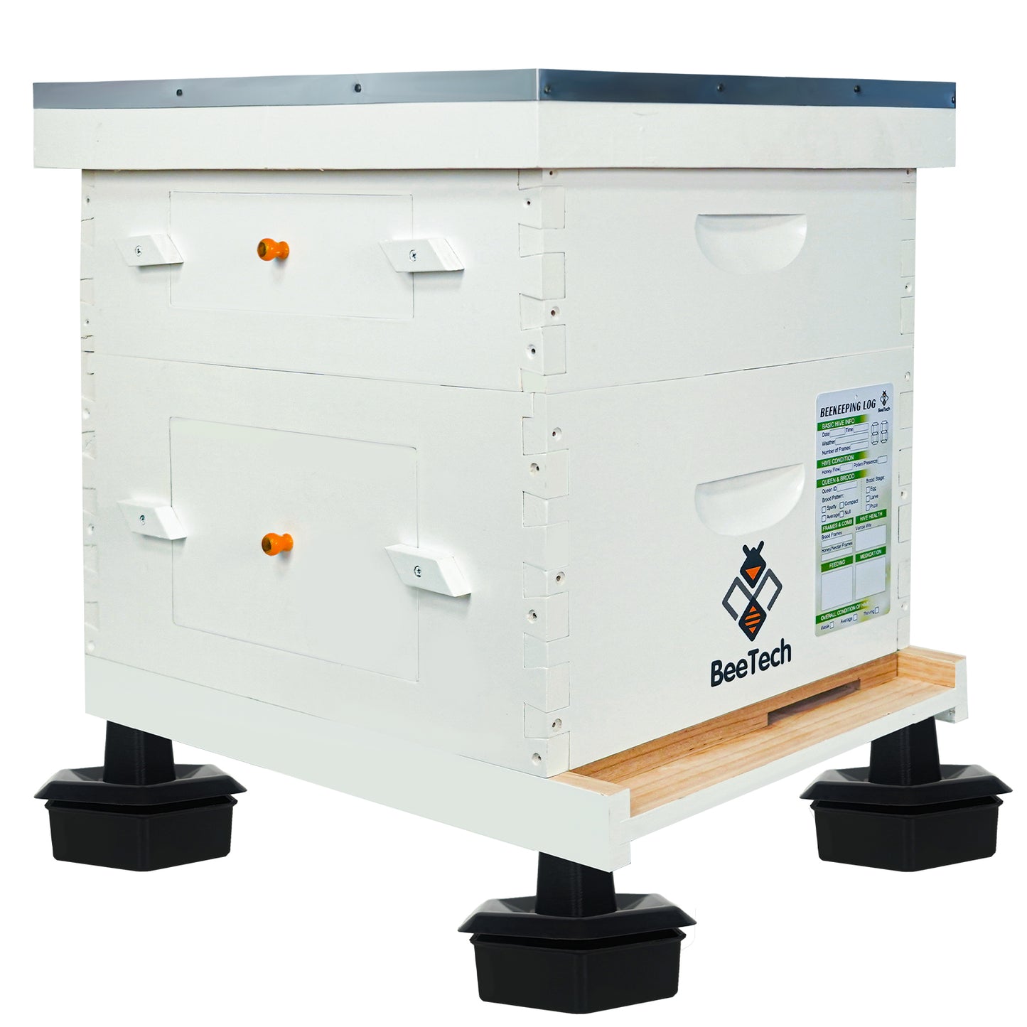 BeeTech 10 Frame Langstroth Bee Hive Hand Painted Includes Beehive Frames and Beeswax Coated Foundations (1 Deep Box & 1 Medium Box)