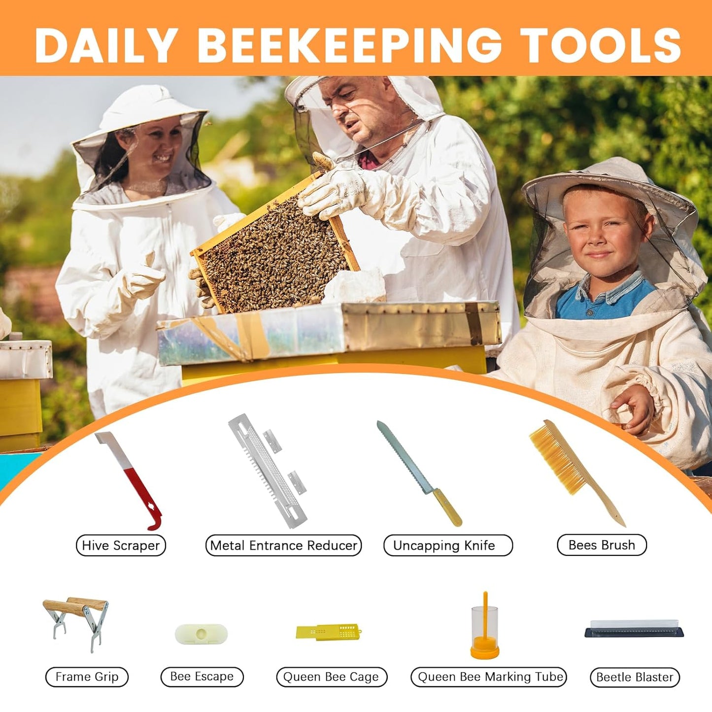 Newest 10 Frame Beehives Starter Kit Hand Painted Includes Beekeeping Supplies Tools and Cowboy Bee Hat
