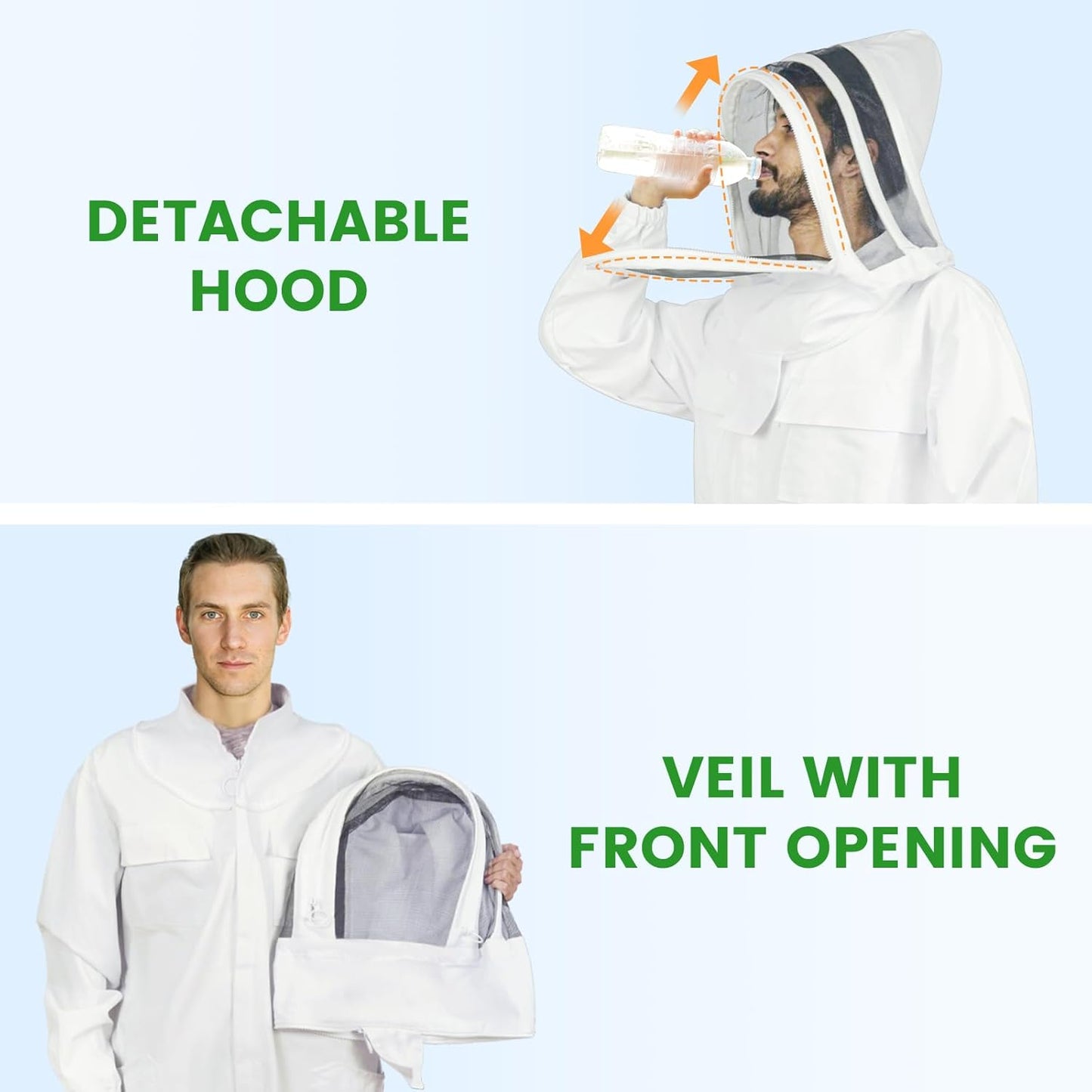 Bee Suit Sting Proof for Women Men, Full Body Bee Keeper Suits with Gloves & Veil Hood for Removing Yellow Jacket Wasp Nests (L)