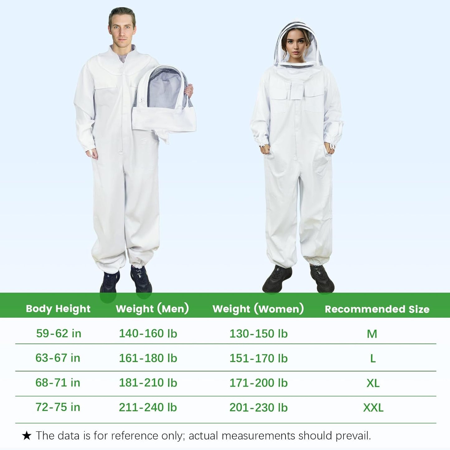 Bee Suit Sting Proof for Women Men, Full Body Bee Keeper Suits with Gloves & Veil Hood for Removing Yellow Jacket Wasp Nests (L)