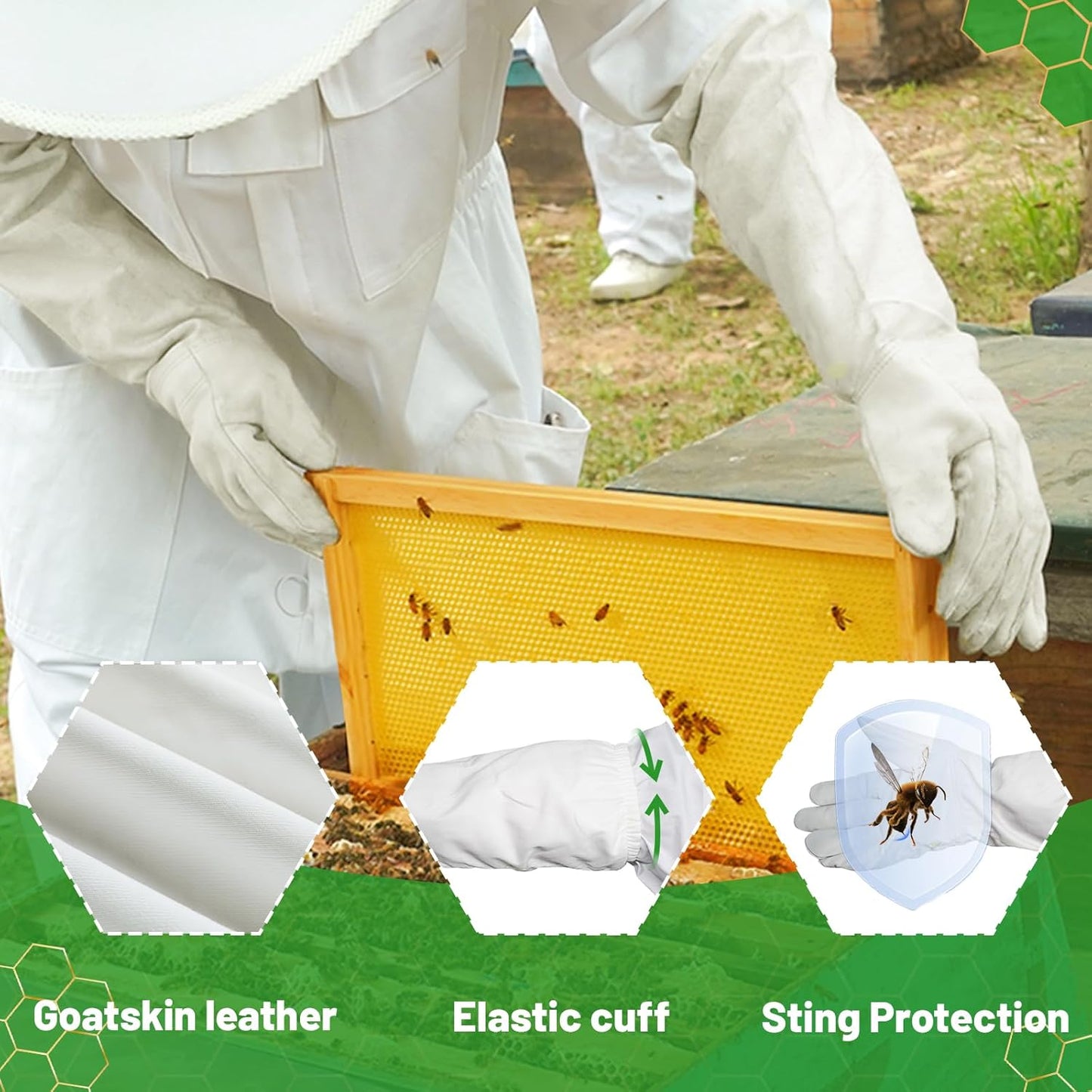 Bee Suit Sting Proof for Women Men, Full Body Bee Keeper Suits with Gloves & Veil Hood for Removing Yellow Jacket Wasp Nests (L)