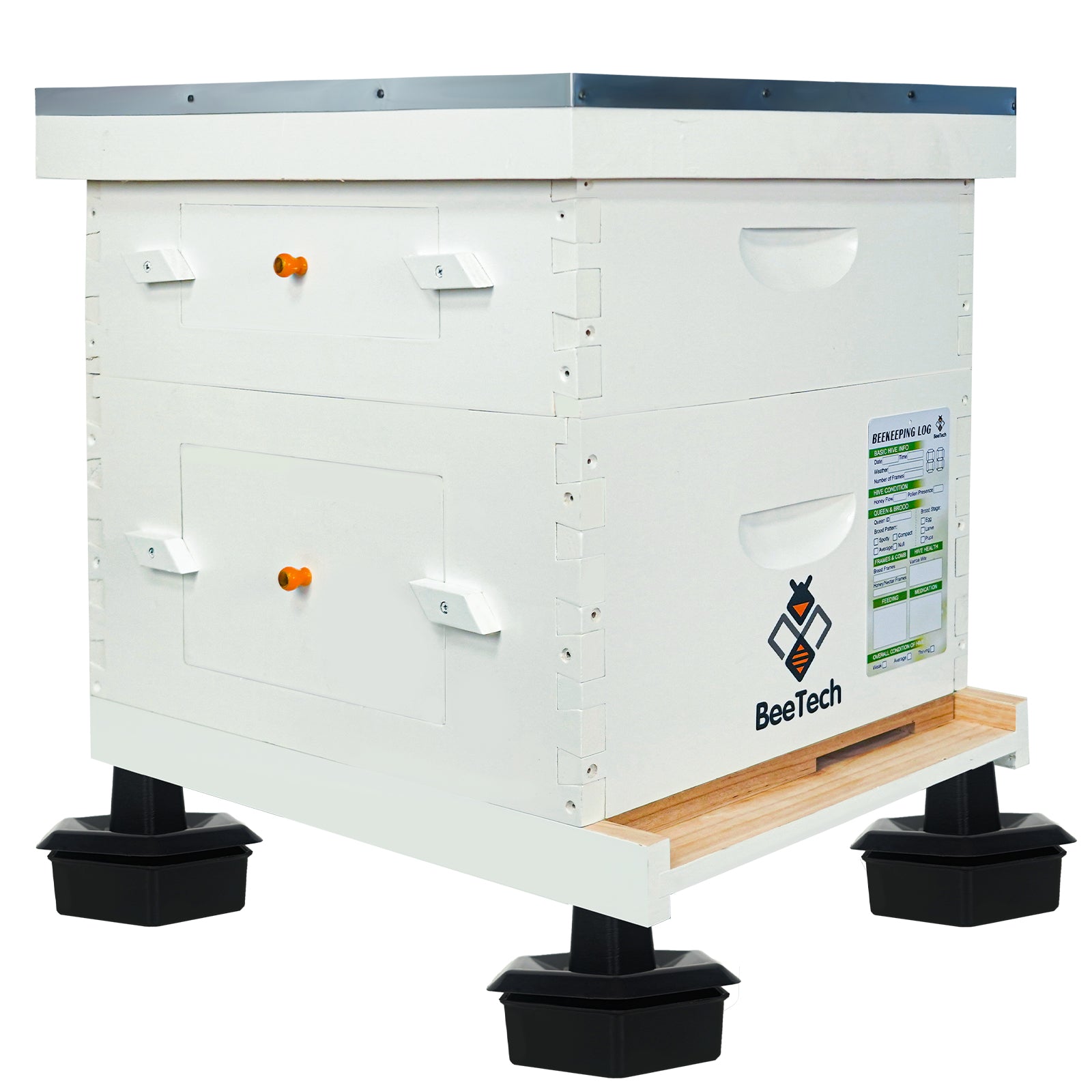 BeeTech 10 Frame Langstroth Bee Hive Hand Painted Includes Beehive Frames and Beeswax Coated Foundations (1 Deep Box & 1 Medium Box)