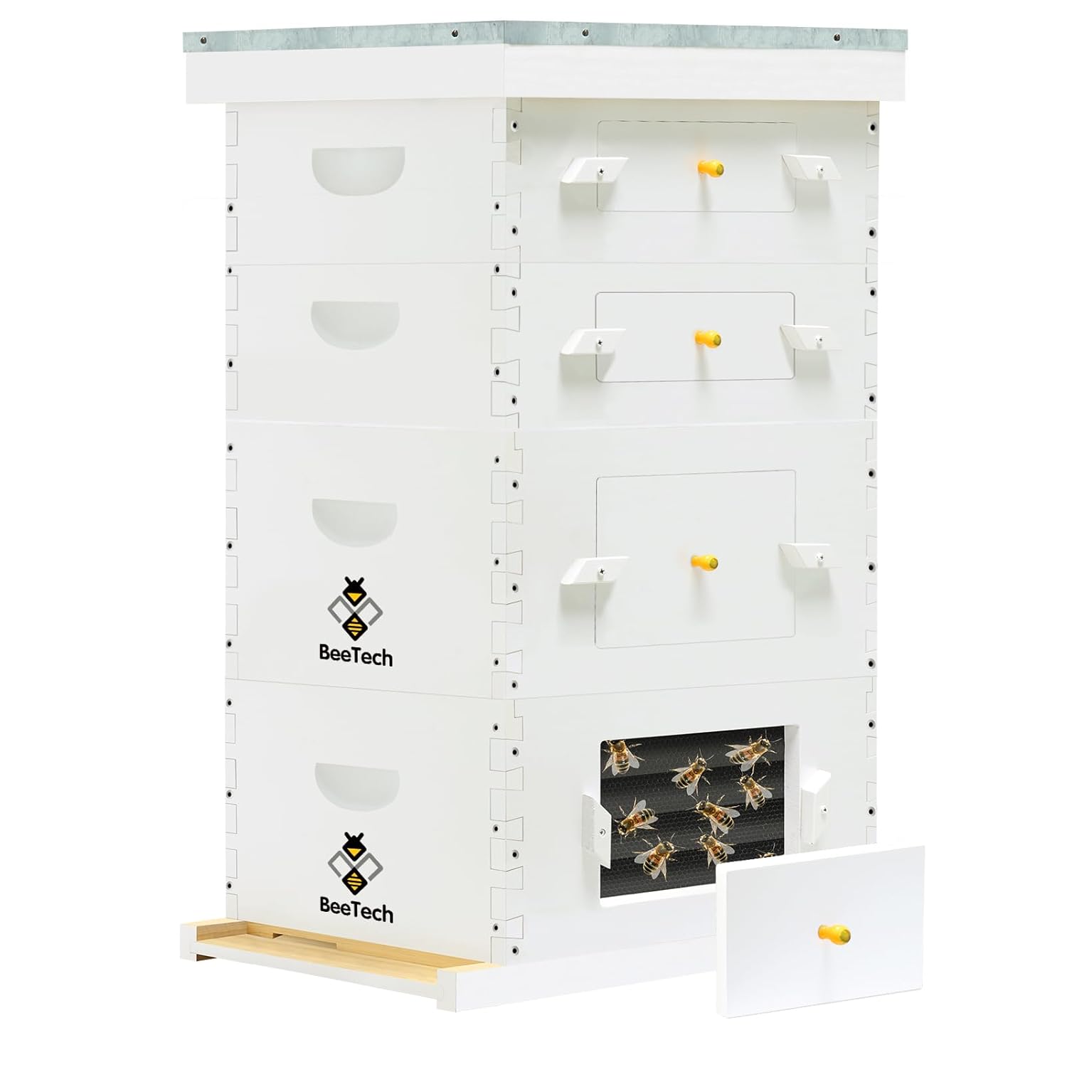 Newest Windows 8 Frame Bee Hive Kit Hand Painted Includes Unassembled Beehive Box with Beehive Frames and Foundations (2 Deep & 2 Medium)