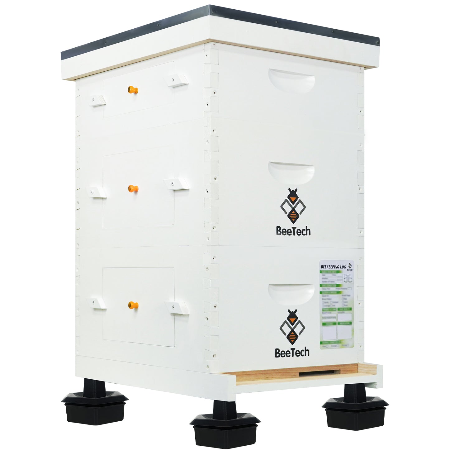 BeeTech 10 Frame Langstroth Bee Hive Hand Painted Includes Beehive Frames and Beeswax Coated Foundations (2 Deep Boxes & 1 Medium Box)