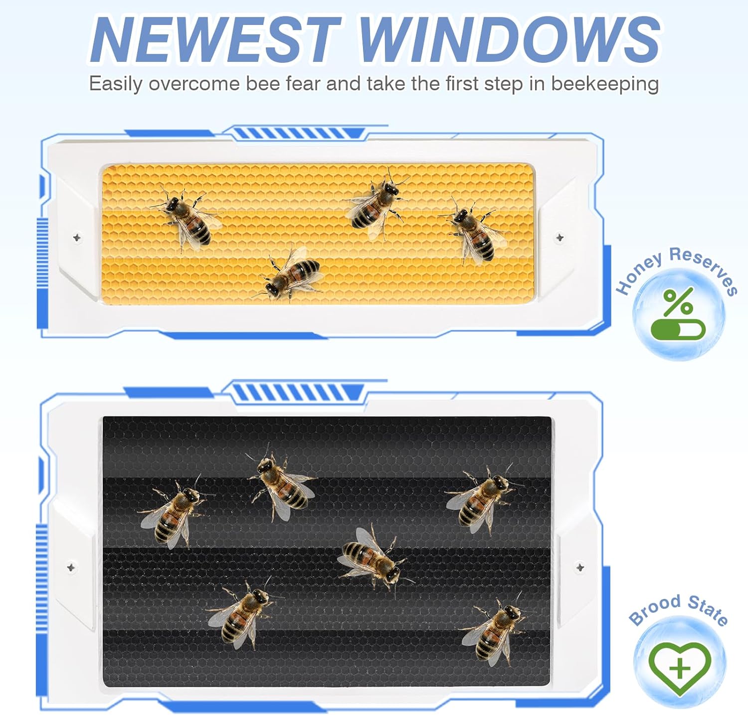 Newest Windows 8 Frame Bee Hive Kit Hand Painted Includes Unassembled Beehive Box with Beehive Frames and Foundations（ (1 Deep & 1 Medium)）