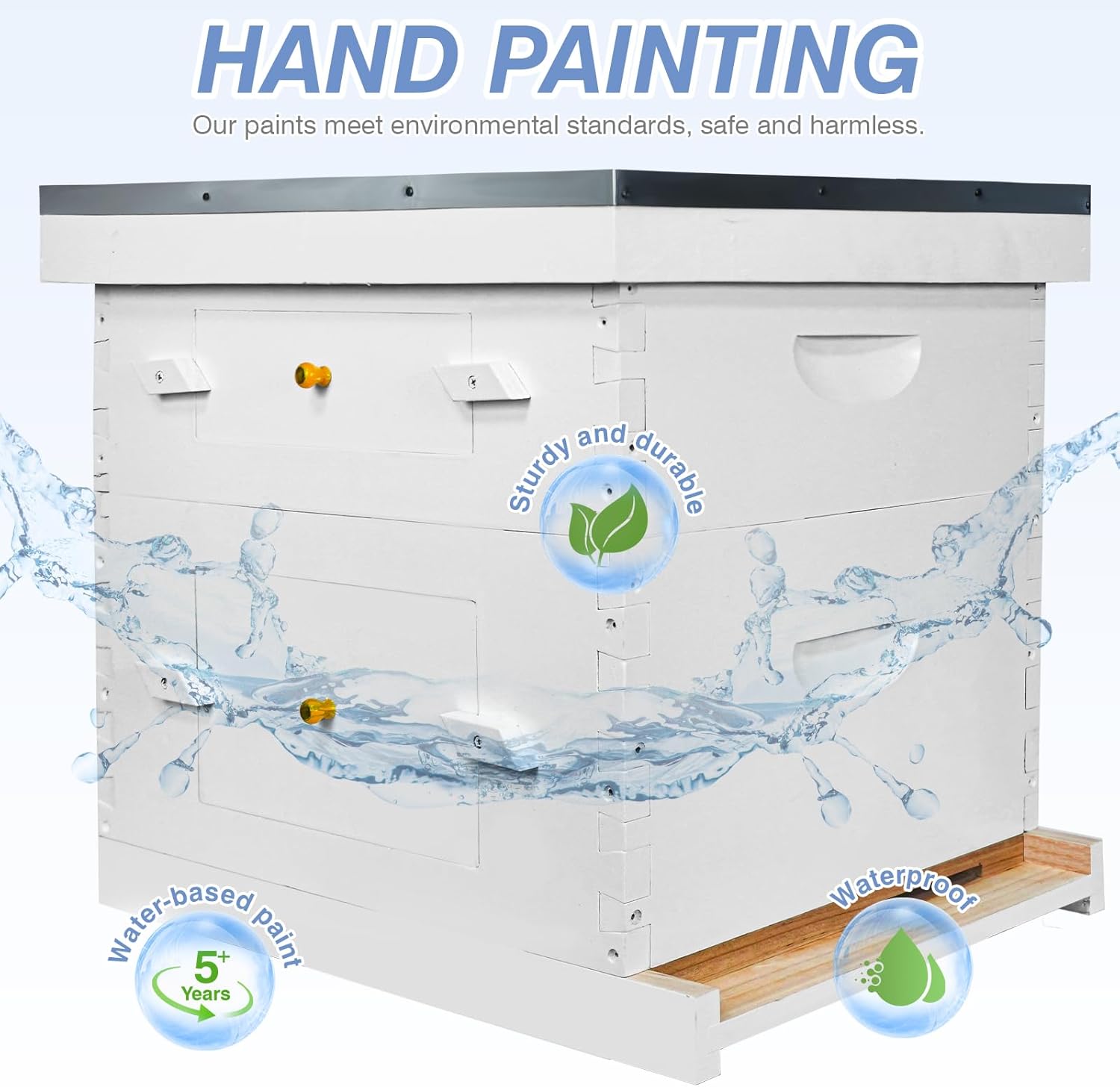 Newest Windows 8 Frame Bee Hive Kit Hand Painted Includes Unassembled Beehive Box with Beehive Frames and Foundations（ (1 Deep & 1 Medium)）