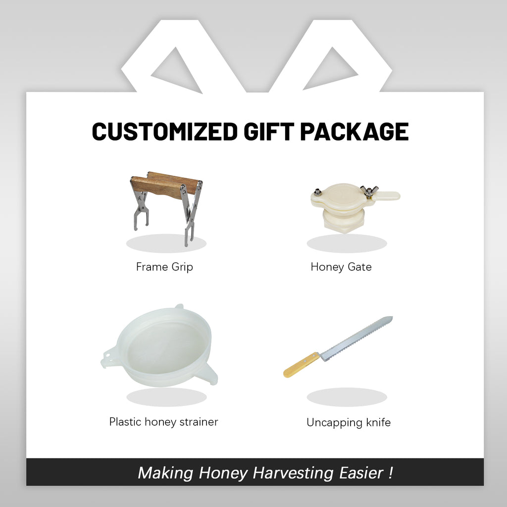 BeeTech 2/4 Frames Manual Honey Extractor Kit Include Frame Grip, Uncapping Knife and Double Sieve for Beekeeping Starter Harvest Honey