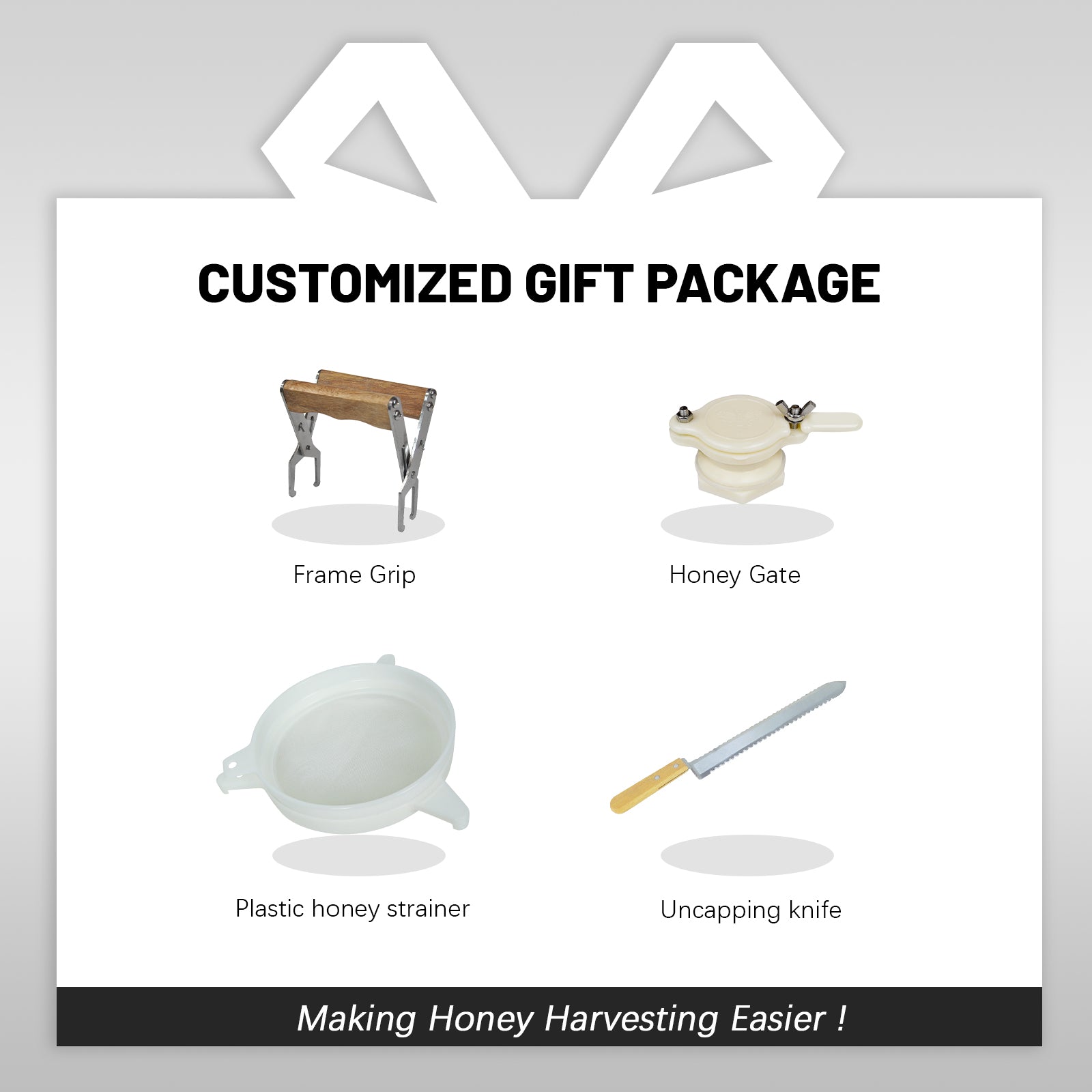 BeeTech 2/4 Frames Manual Honey Extractor Kit Include Frame Grip, Uncapping Knife and Double Sieve for Beekeeping Starter Harvest Honey