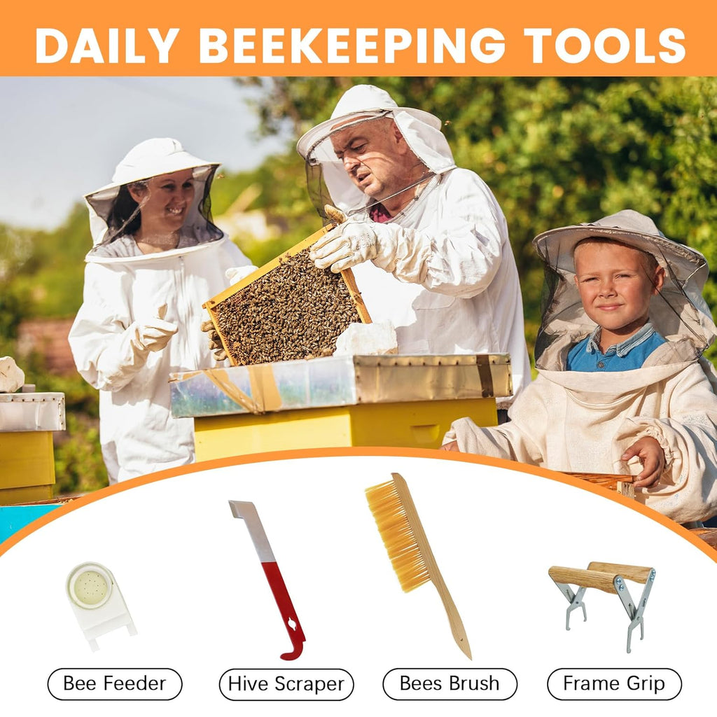Newest 8 Frame Beehive Starter Kit Hand Painted Includes Beekeeping Supplies Tools and Sting Proof Bee Suit
