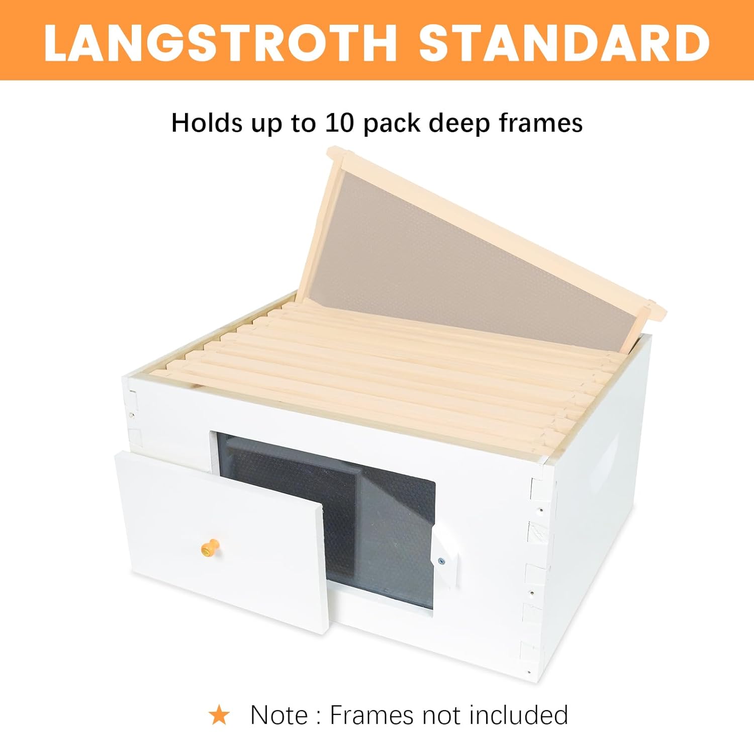 10 Frame Langstroth Beehive Deep Brood Box Painted Not Includes Wooden Frames & Waxed Foundations (Unassembled)