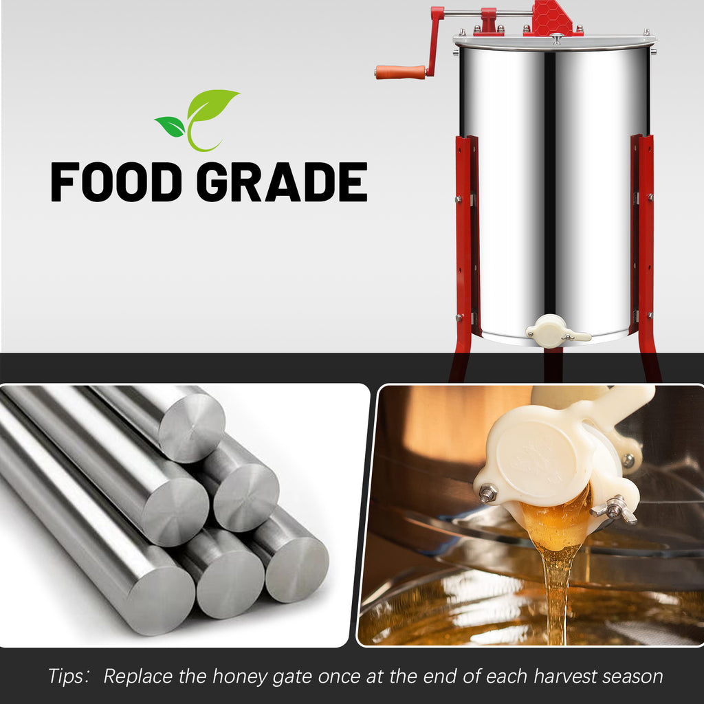 BeeTech 2/4 Frames Manual Honey Extractor Kit Include Frame Grip, Uncapping Knife and Double Sieve for Beekeeping Starter Harvest Honey