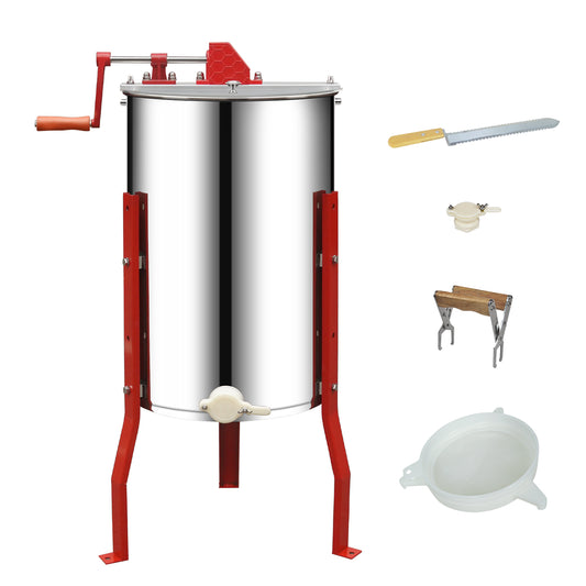 New Liked 2/4 Frames Manual Honey Extractor Kit Include Frame Grip, Uncapping Knife and Double Sieve for Beekeeping Starter Harvest Honey