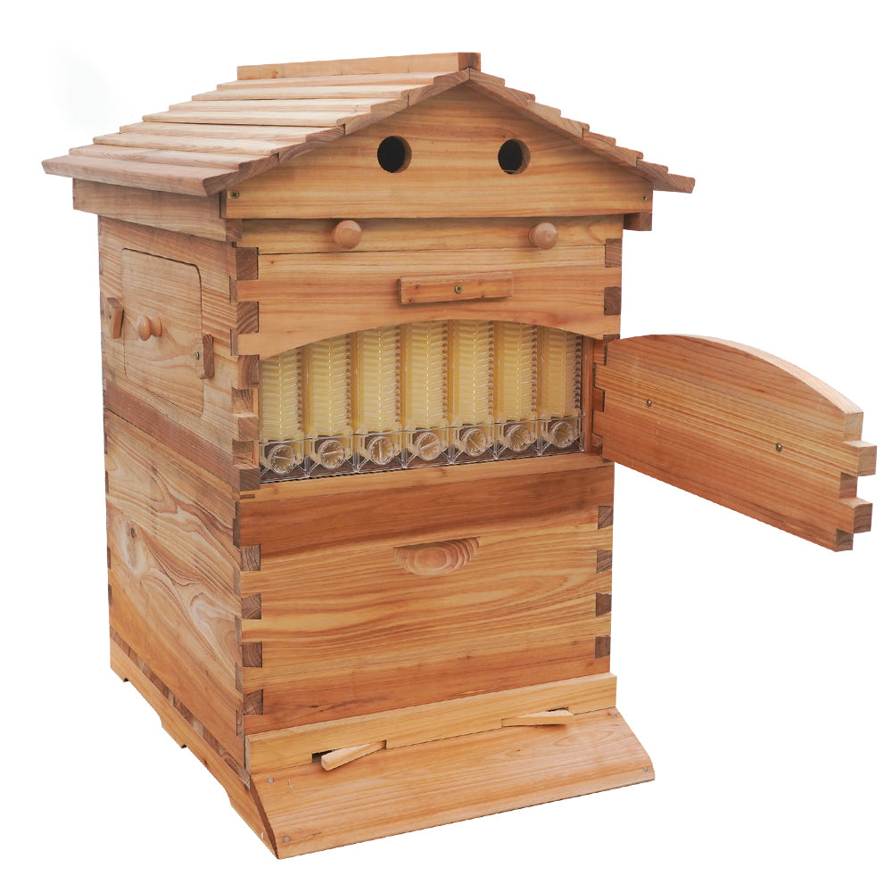 Auto Bee Hive, with 7pcs Auto Super Frames, 10pcs Brood Frames With Plastic Foundation, Bee House with 1pcs Super Boxes, 1pcs Brood Boxes, Bee Hives Starter Beekeeping Kits